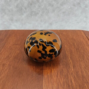 Pier 1 Blown Art Glass Paperweight Cheetah Orange Black Animal Print Shelf Decor